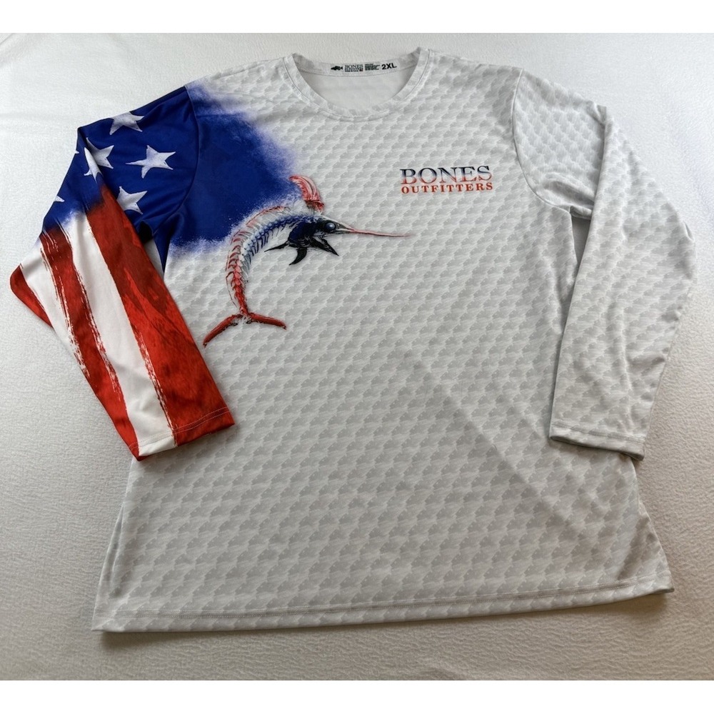 Bones Outfitters Stars & Stripes Performance Fishing Shirt Men's Size 2XL